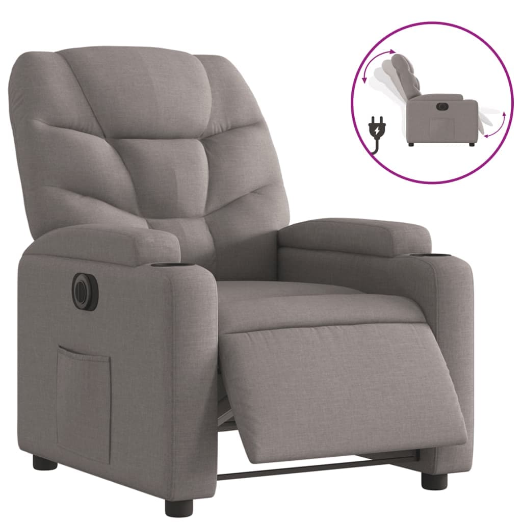 vidaXL Poltrona Elétrica Reclinável Tecido Cinzento-acastanhado - 1608509477