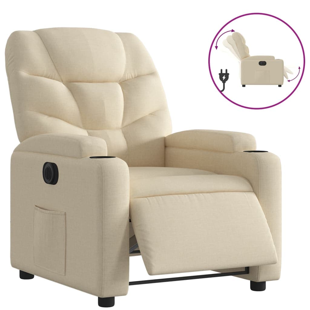 vidaXL Poltrona reclinável elétrica tecido cor creme