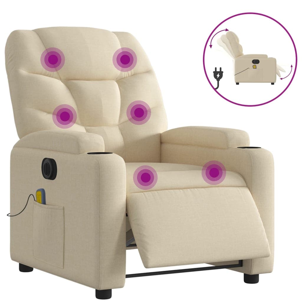 vidaXL Poltrona de massagens reclinável elétrica tecido creme