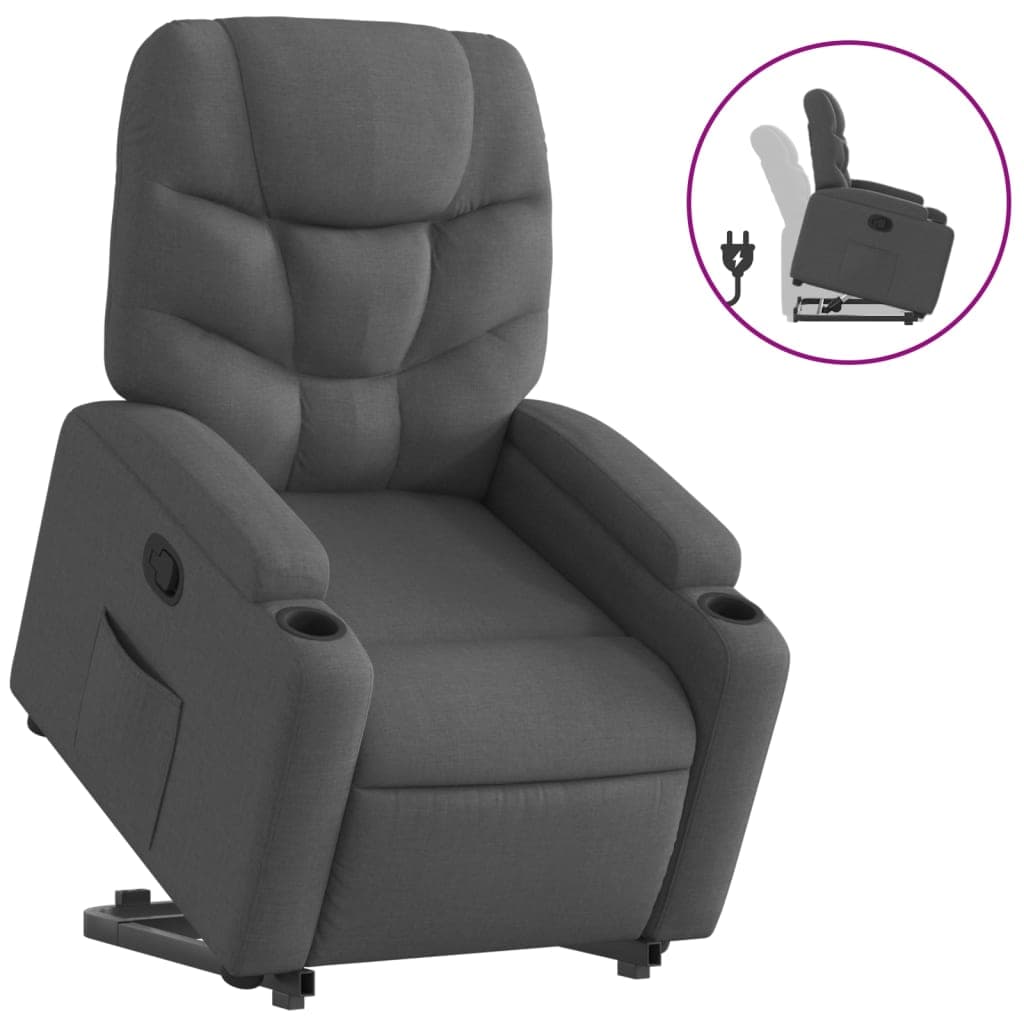 vidaXL Poltrona reclinável elevatória tecido cinzento-escuro