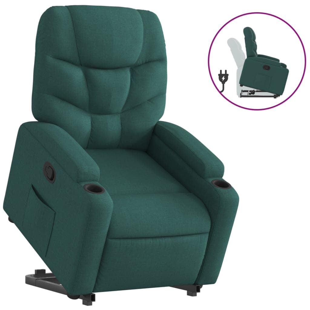 vidaXL Poltrona Reclinável Elevatória Tecido Verde-escuro - 2068757848