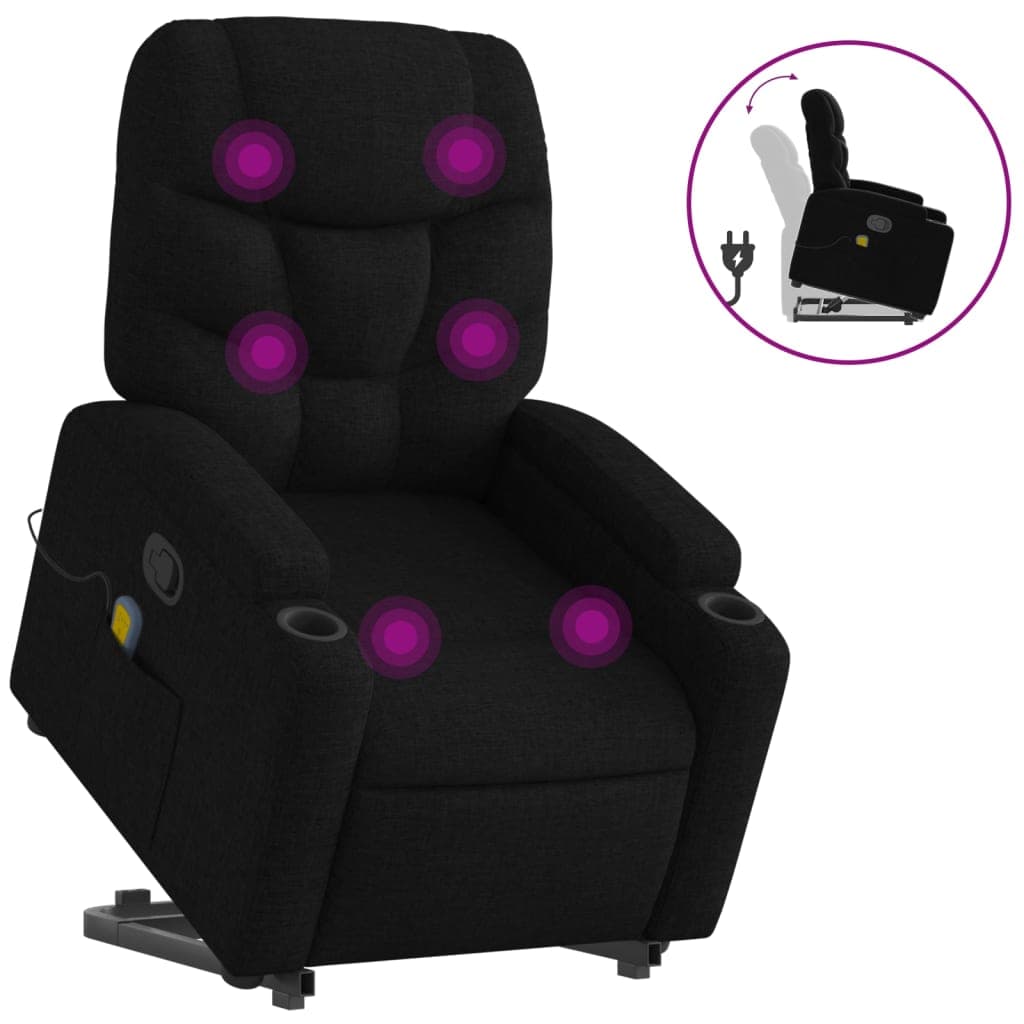 vidaXL Poltrona de massagens reclinável elevatória tecido preto