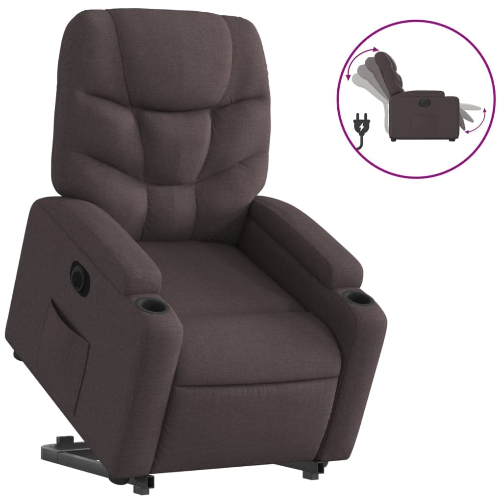 vidaXL Poltrona Reclinável Elevatória Elétrica Tecido Castanho-escuro - 3608955513
