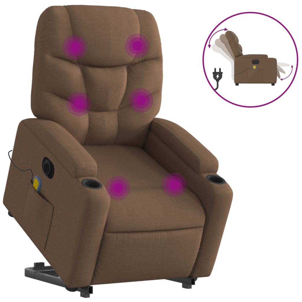 vidaXL Poltrona elétrica elevatória massagens tecido castanho