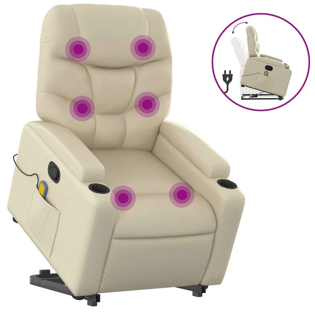Poltrona Reclinável de Massagens Couro Artificial Creme - 712629959