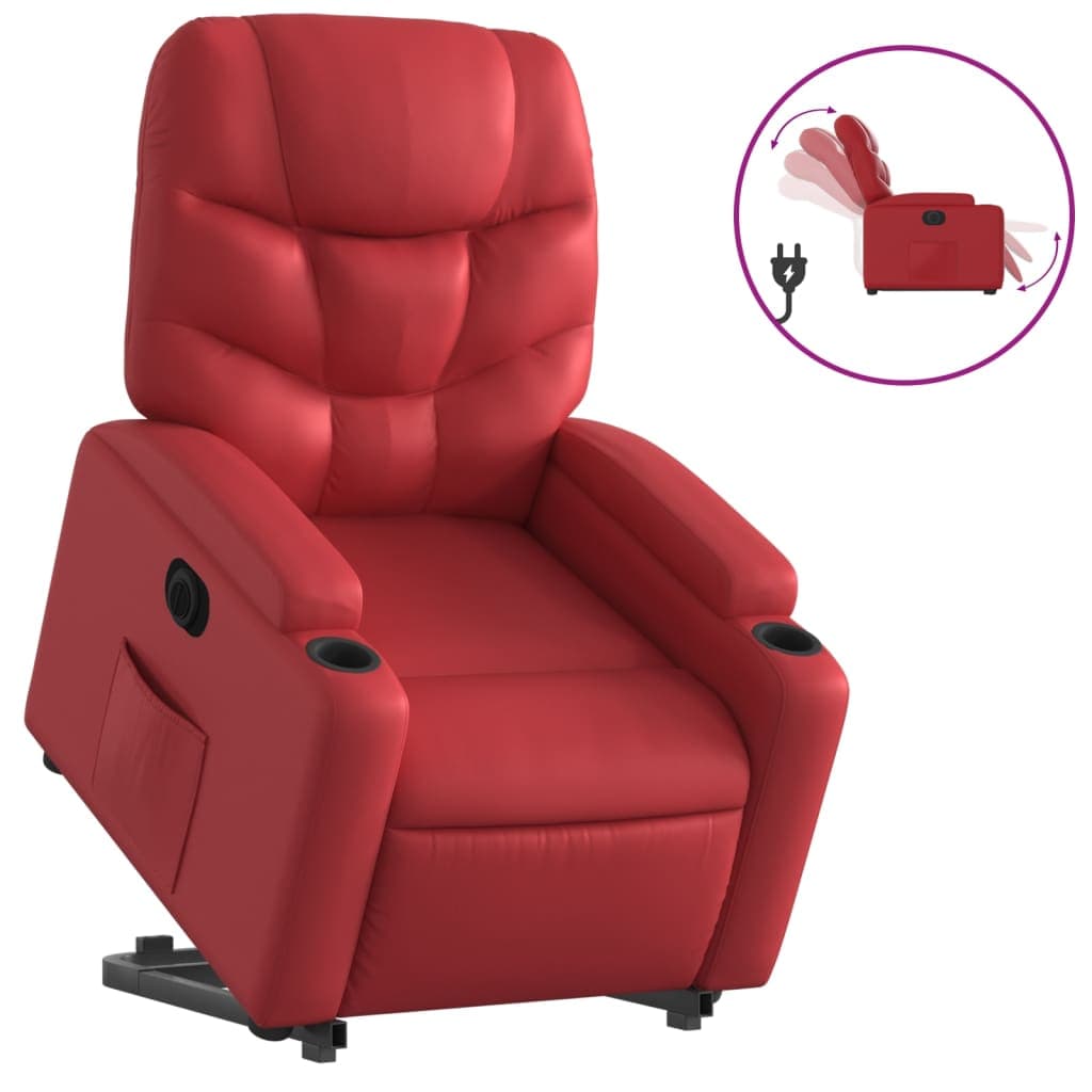 vidaXL Poltrona reclinável elevatória elétrica couro artif. vermelho