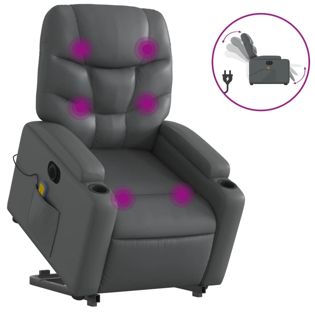 vidaXL Poltrona reclinável elevatória elétrica couro artificial cinza