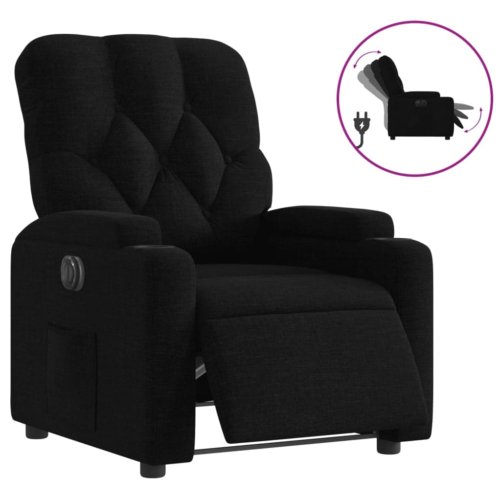 vidaXL Poltrona Elétrica Reclinável Tecido Preto - 1396891214