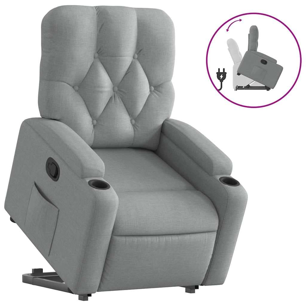 vidaXL Poltrona reclinável elevatória tecido cinzento-claro