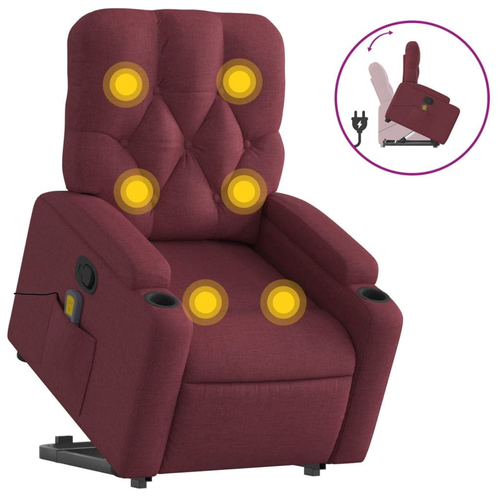 Poltrona de Massagens Reclinada Elevatória Tecido Vermelho Tinto - 3604881486