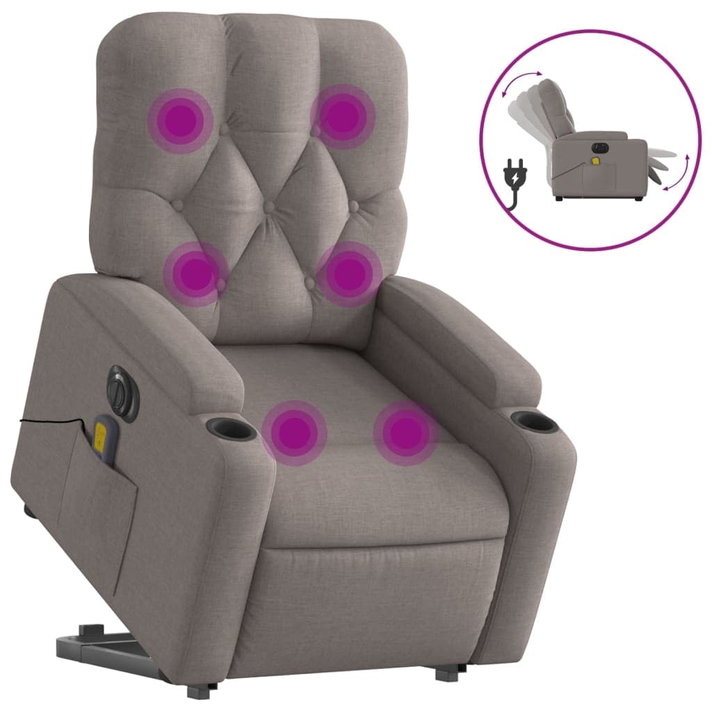vidaXL Poltrona elétrica elevatória massagens tecido cinza-acastanhado