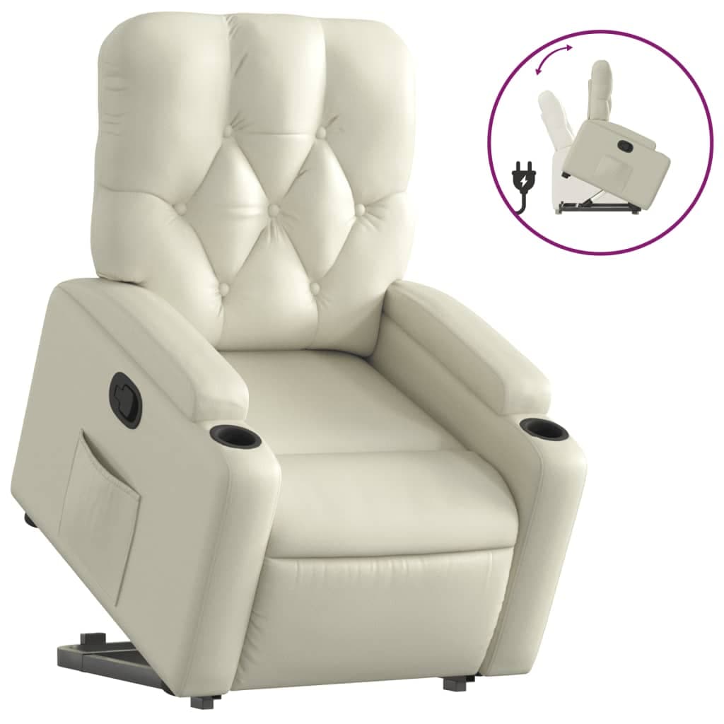 vidaXL Poltrona Reclinável Elevatória Couro Artificial Cor Creme - 1120563518