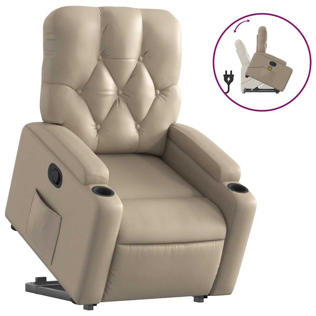 vidaXL Poltrona Reclinável Elevatória Couro Artificial Cor Cappuccino - 3575163062