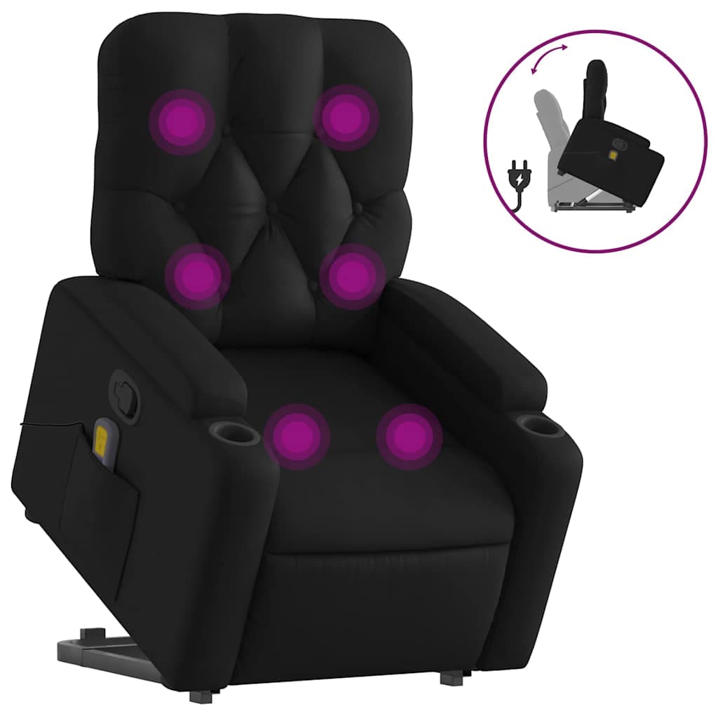 vidaXL Poltrona massagens reclinável elevatória couro artificial preto