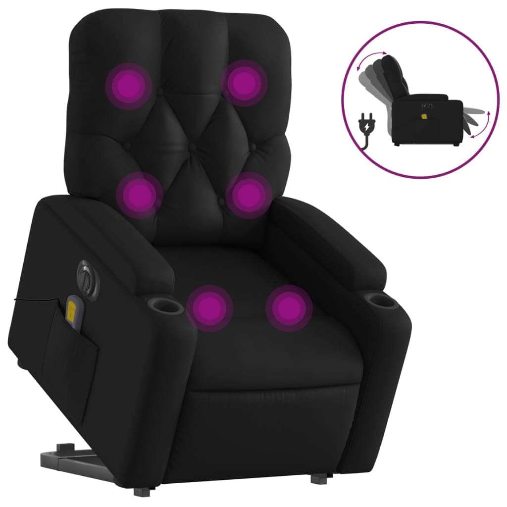 vidaXL Poltrona reclinável elevatória elétrica couro artificial preto