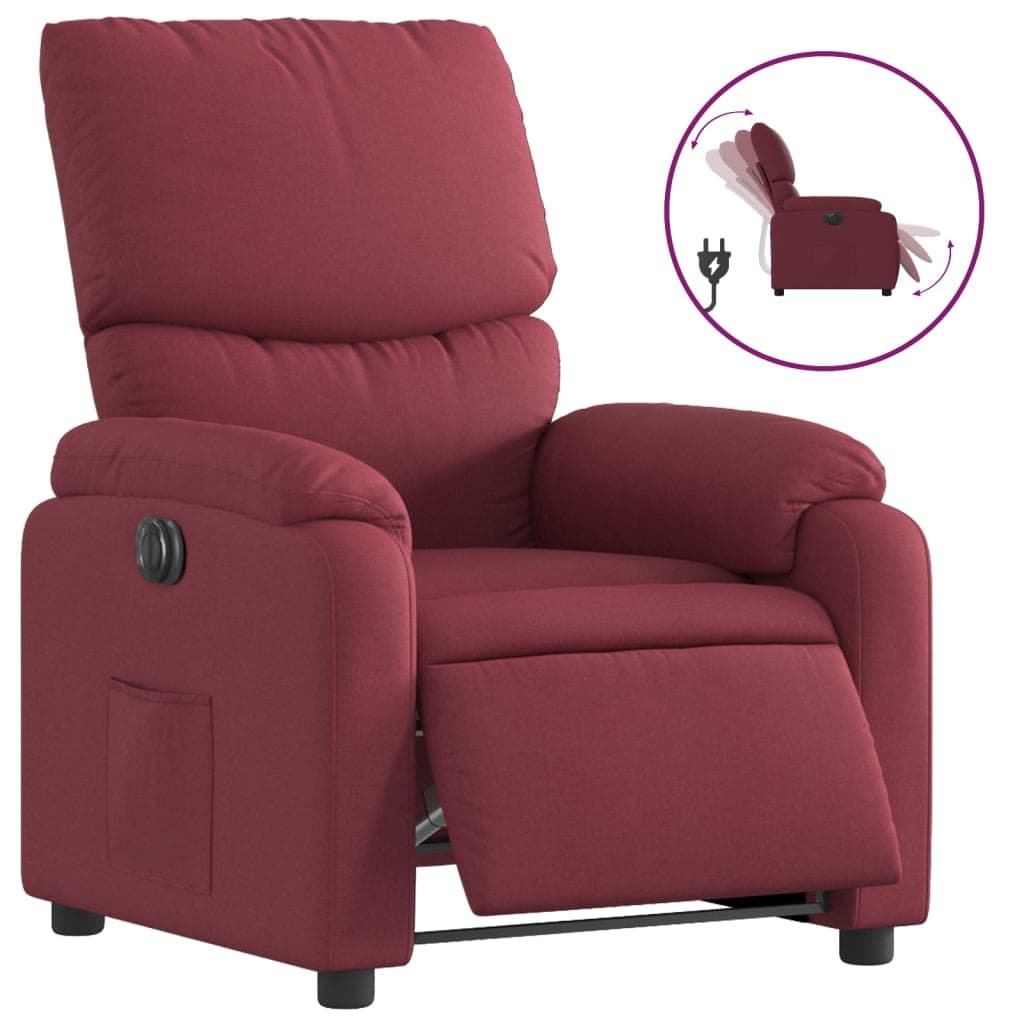 vidaXL Poltrona elétrica reclinável tecido vermelho tinto