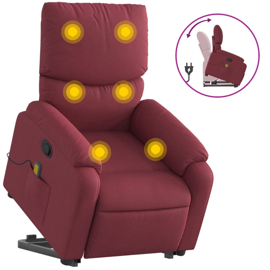 vidaXL Poltrona de massagens reclin. elevatória tecido vermelho tinto
