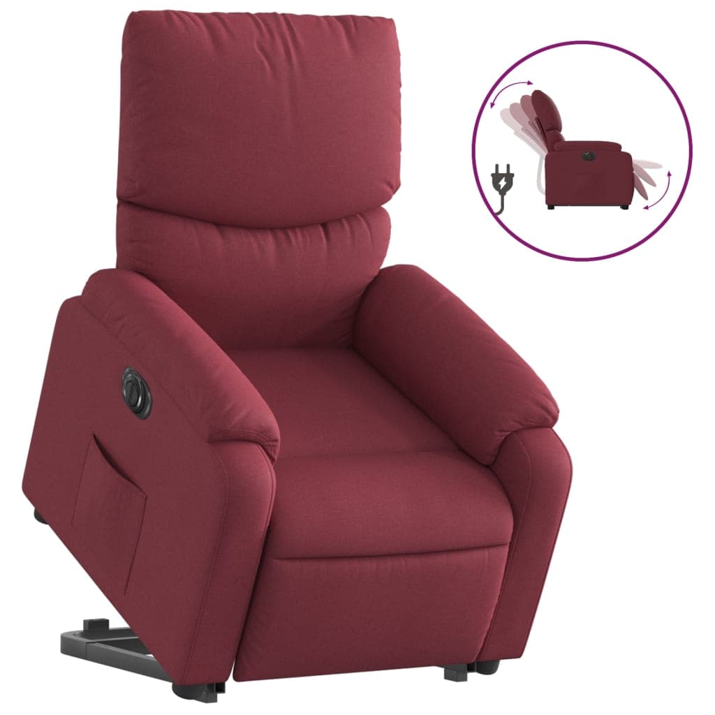 vidaXL Poltrona reclinável elevatória elétrica tecido vermelho-tinto