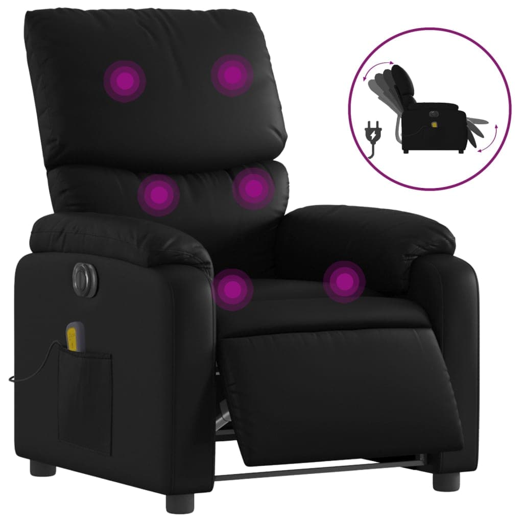Poltrona Massagens Reclinável Elétrica Couro Artificial Preto - 2839797533