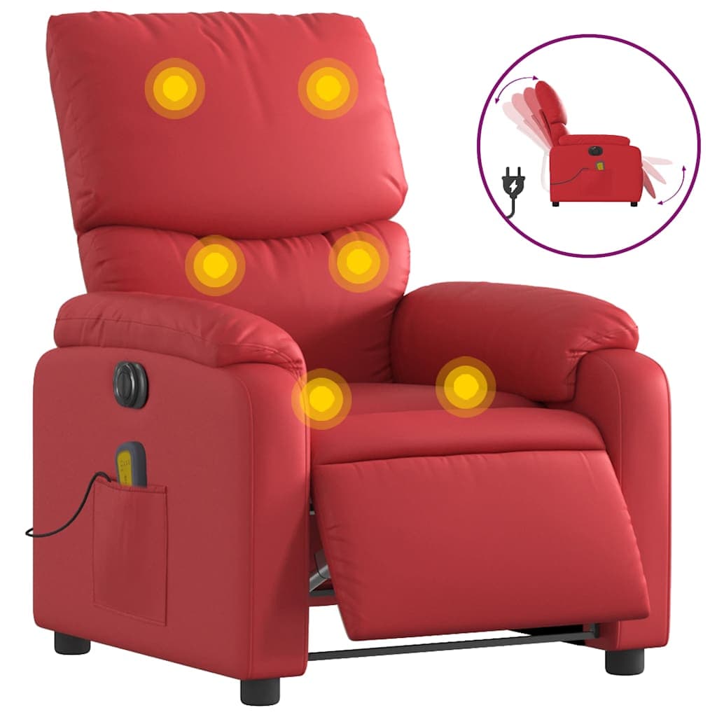 vidaXL Poltrona massagens reclinável elétrica couro artif. vermelho