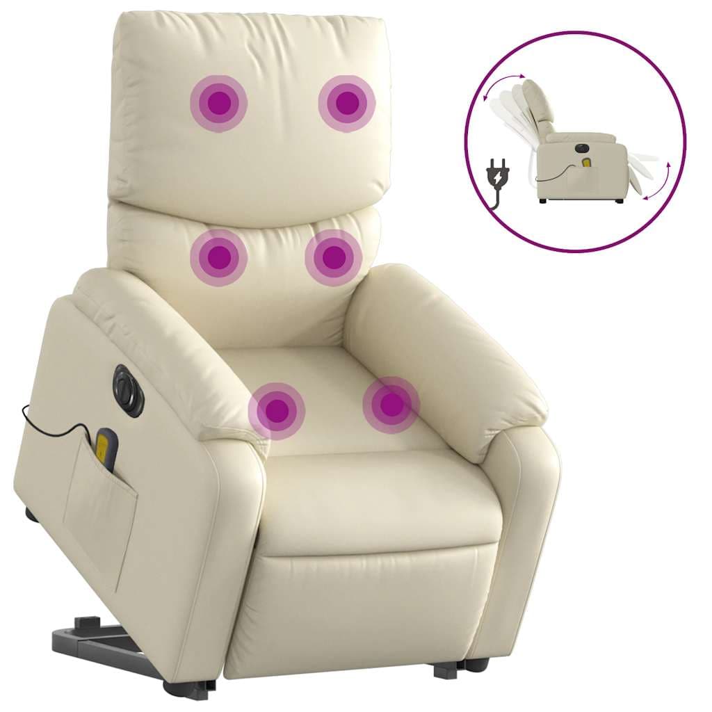 vidaXL Poltrona reclinável elevatória elétrica couro artificial creme