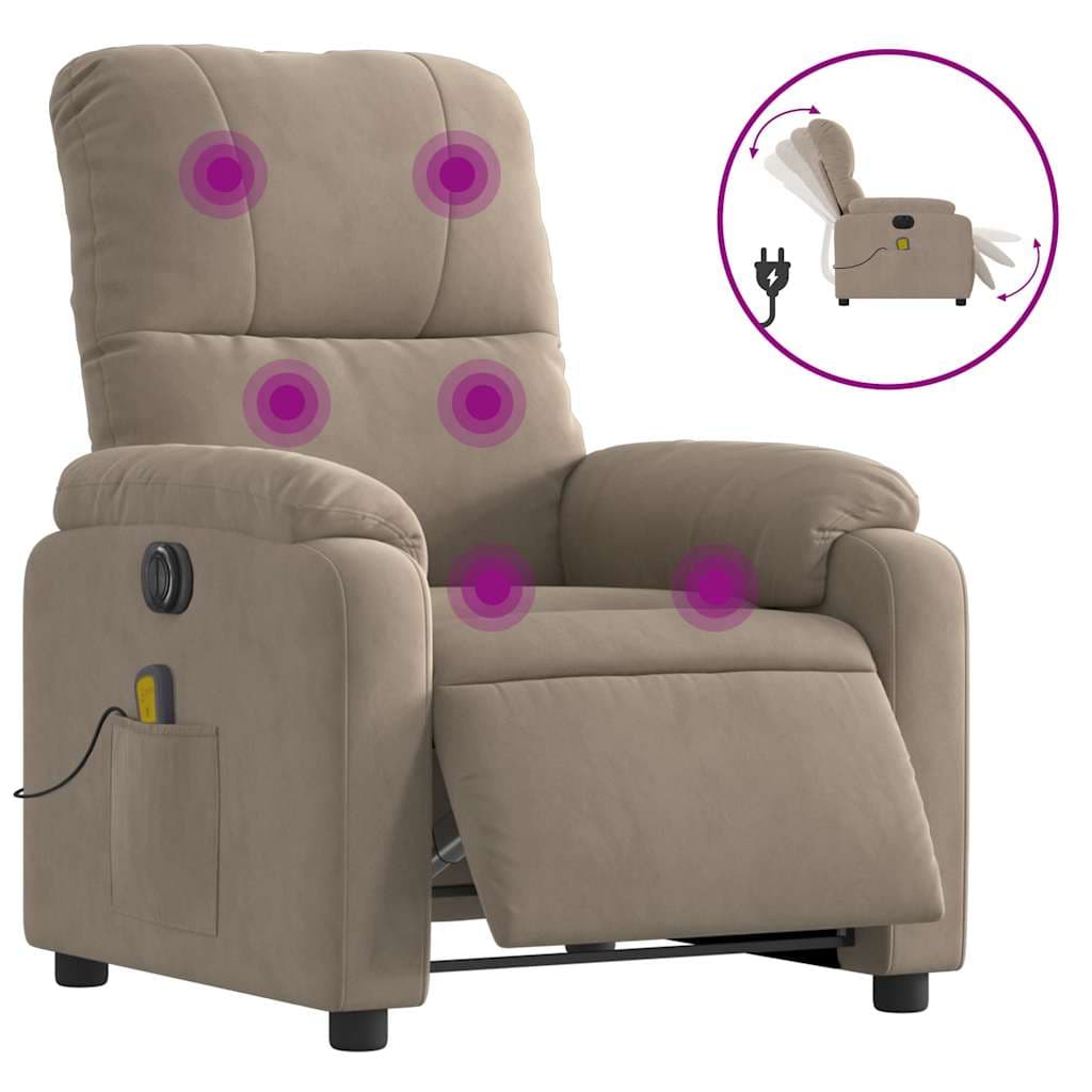 vidaXL Poltrona Massagens Recli. Elétrica Microfibra Cinza-acastanhado - 1109694695