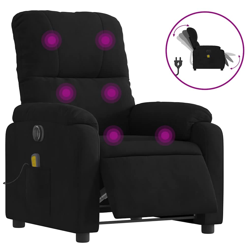 vidaXL Poltrona de massagens reclinável elétrica microfibra preto