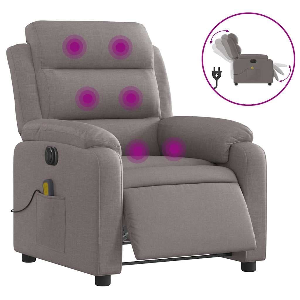 vidaXL Poltrona reclinável massagens elétrica tecido cinza-acastanhado
