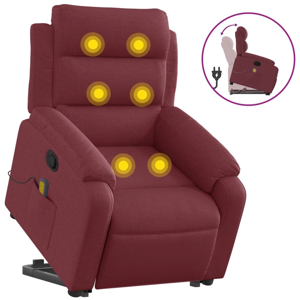 vidaXL Poltrona de massagens reclin. elevatória tecido vermelho tinto