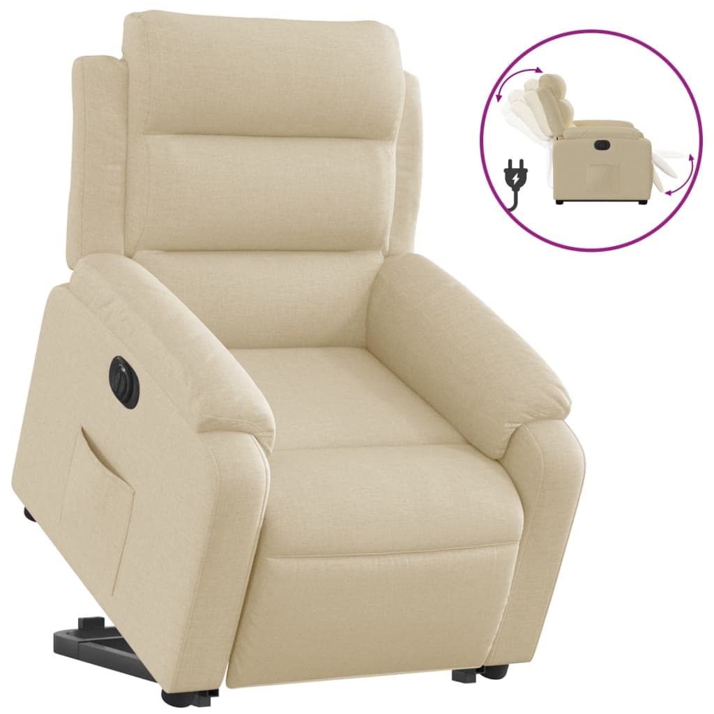 vidaXL Poltrona reclinável elevatória elétrica tecido cor creme