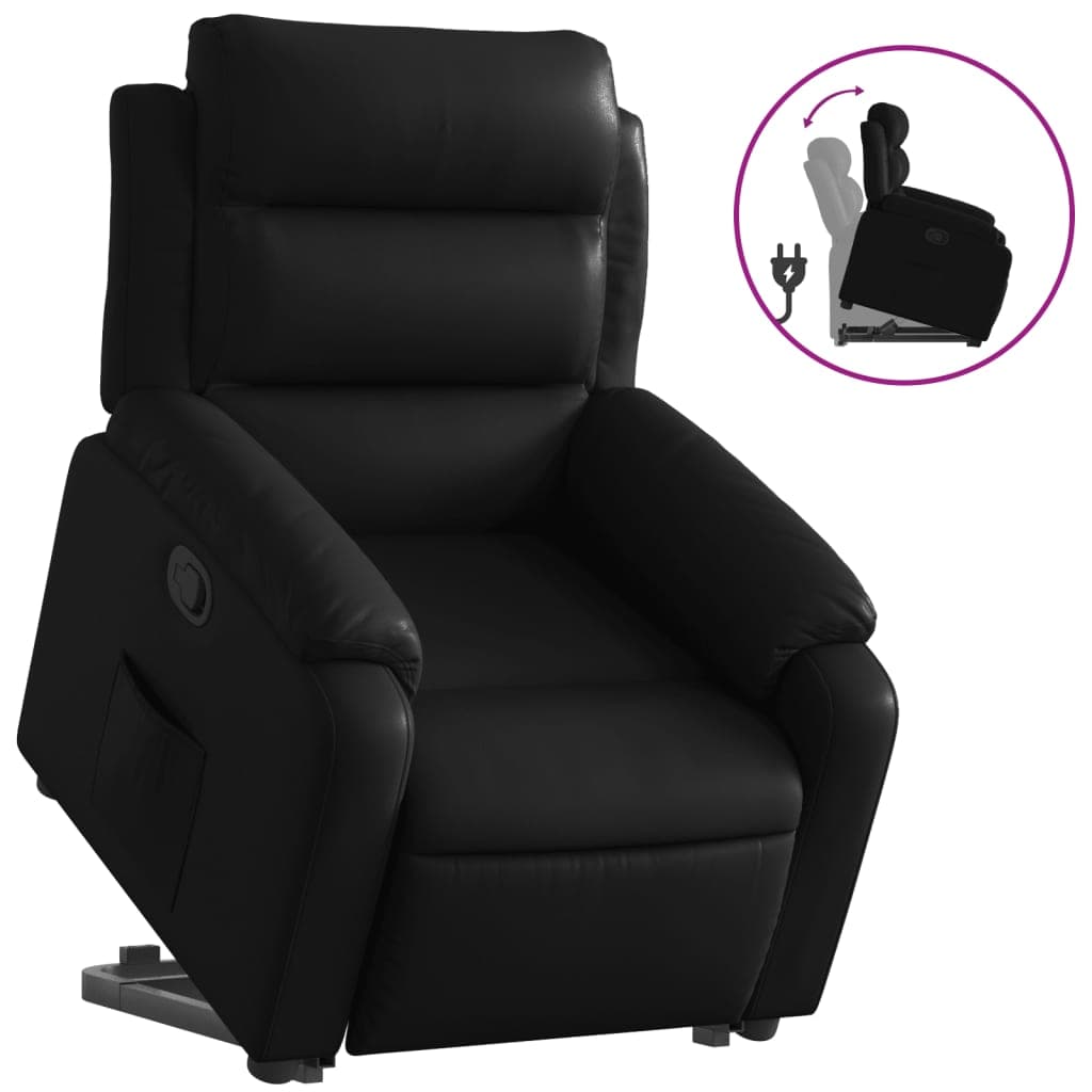 vidaXL Poltrona reclinável elevatória couro artificial preto
