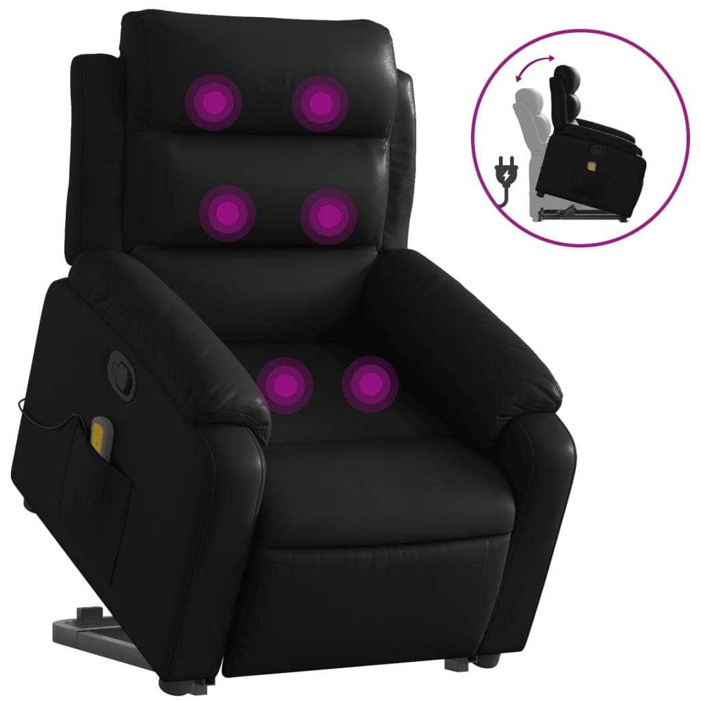 vidaXL Poltrona massagens reclinável elevatória couro artificial preto