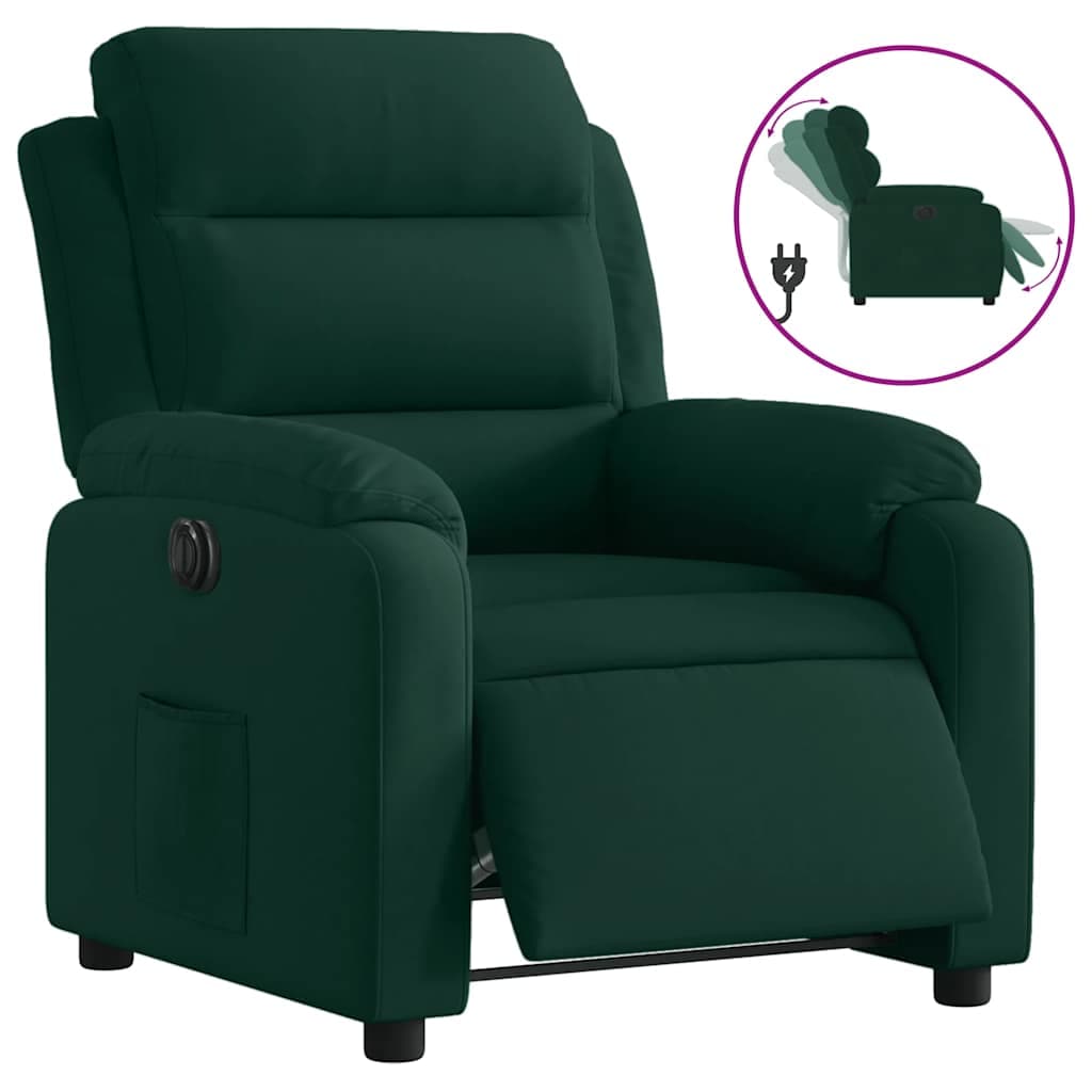 vidaXL Poltrona reclinável elétrica veludo verde-escuro