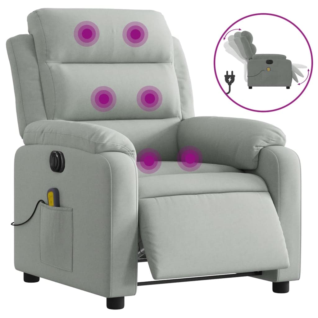 vidaXL Poltrona de massagens reclinável elétrica veludo cinzento-claro