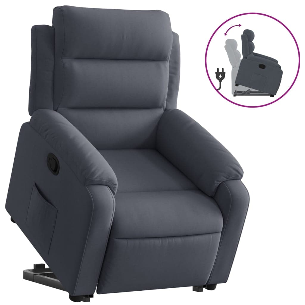 vidaXL Poltrona reclinável elevatória veludo cinzento-escuro