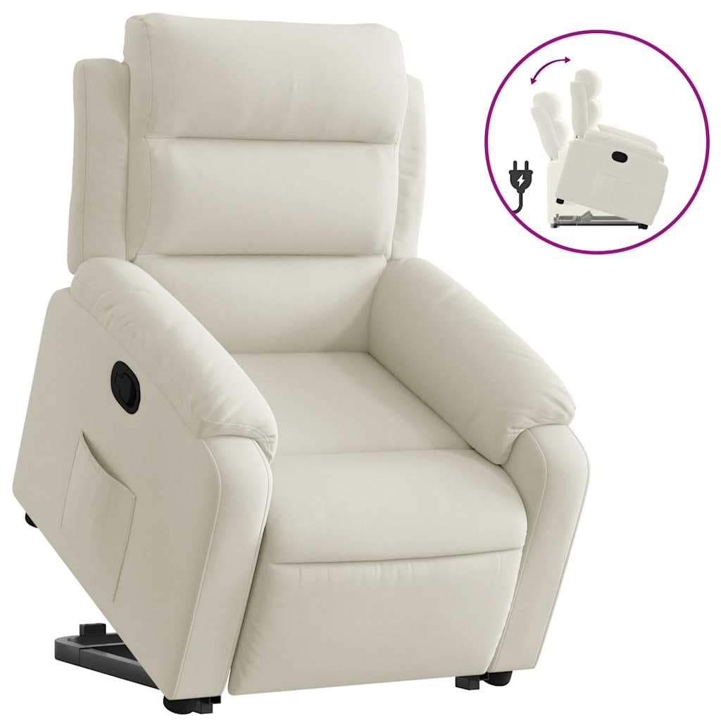 vidaXL Poltrona reclinável elevatória veludo cor creme