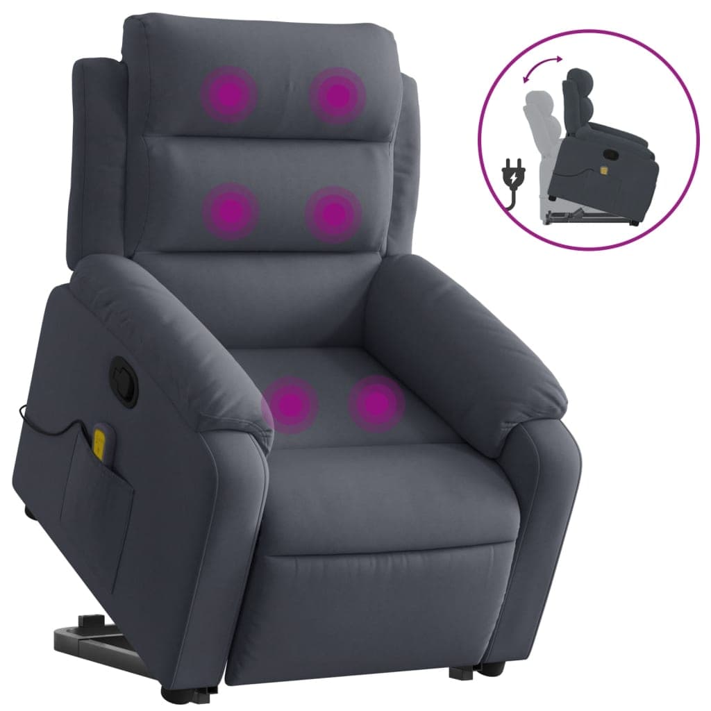 vidaXL Poltrona elevatória de massagens veludo cinza-escuro