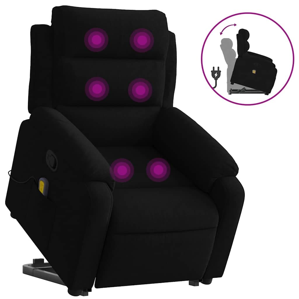 vidaXL Poltrona elevatória de massagens veludo preto