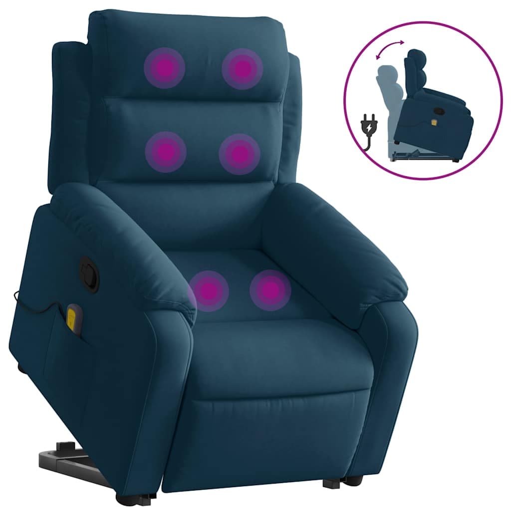 vidaXL Poltrona Elevatória de Massagens Veludo Azul - 2829176175