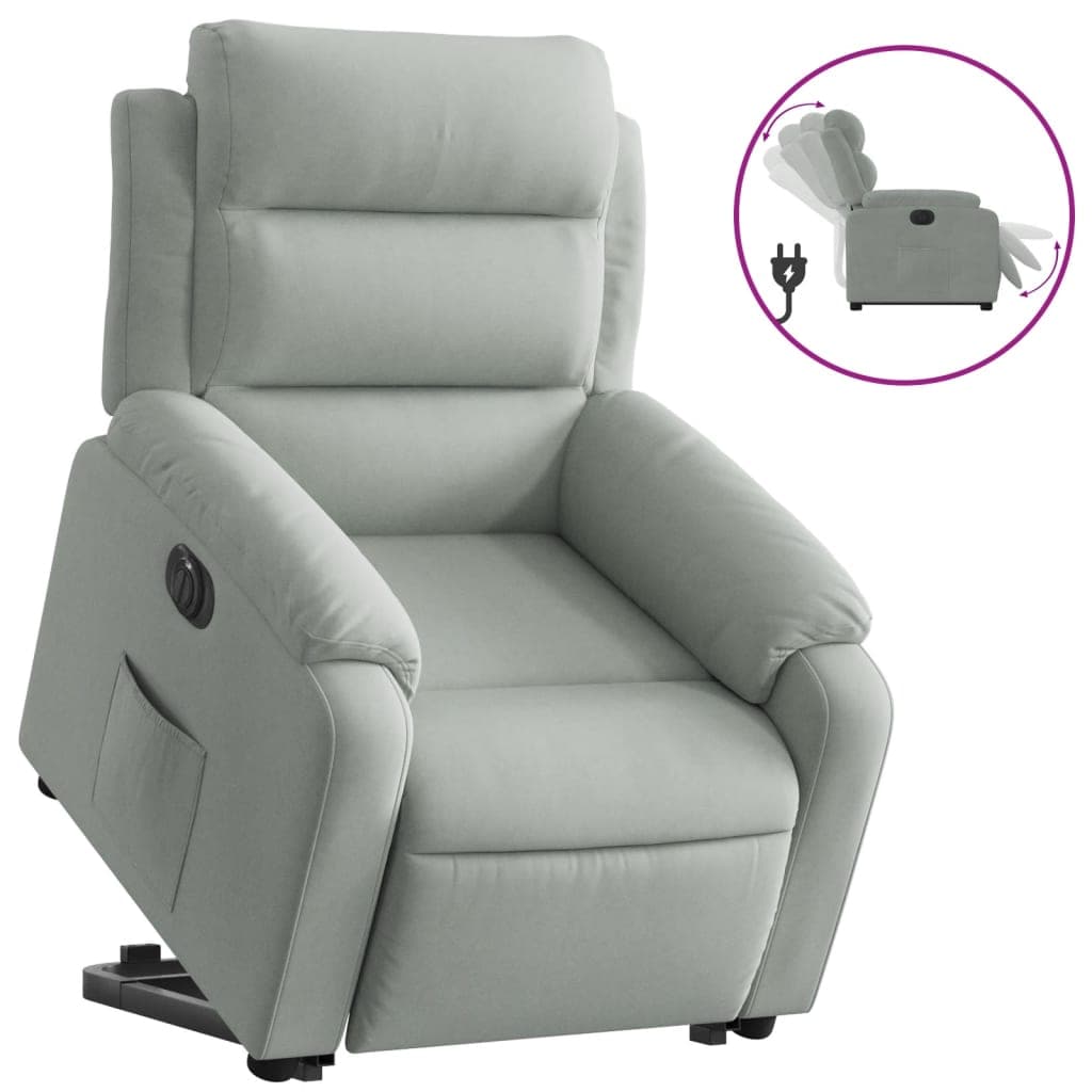 vidaXL Poltrona reclinável elevatória elétrica veludo cinzento-claro