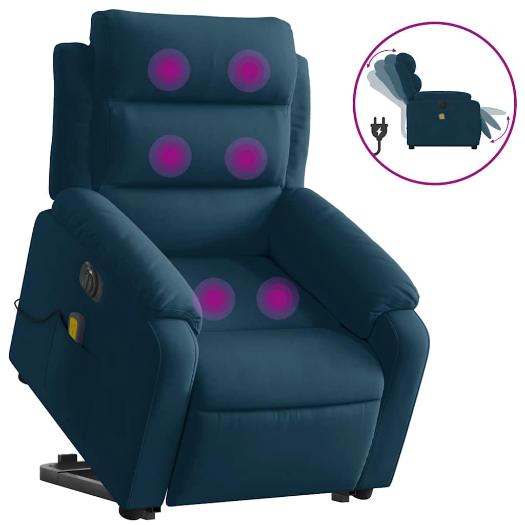 vidaXL Poltrona Massagens Reclinável Elevatória Elétrica Veludo Azul - 1945373400