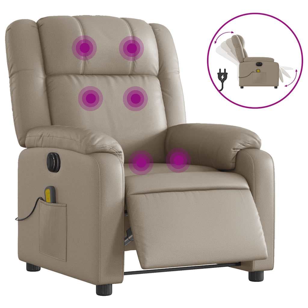 vidaXL Poltrona massagens reclinável elétrica couro artif. cappuccino
