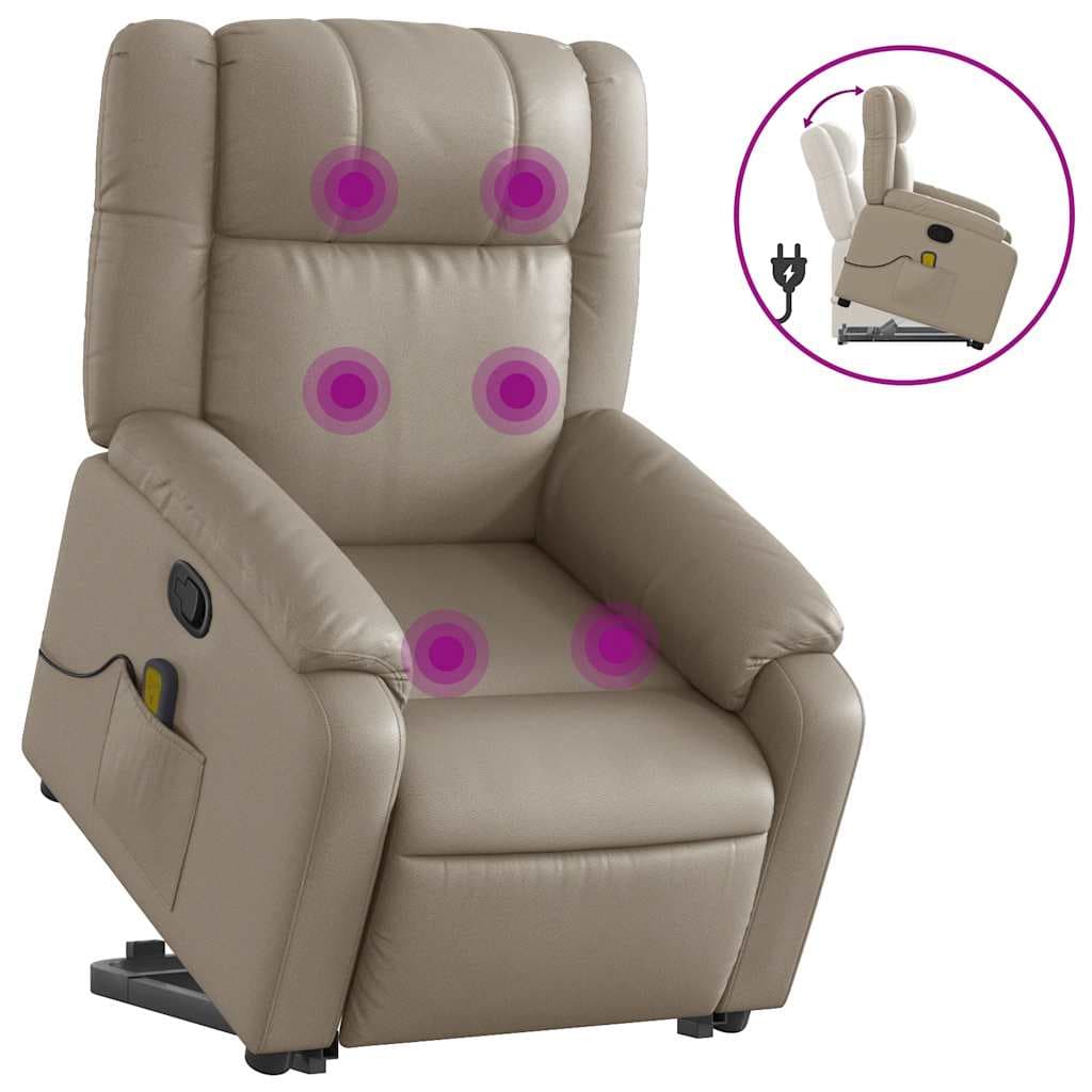 Poltrona Massagens Reclinável Elevatória Couro Art. Cappuccino - 3890240424