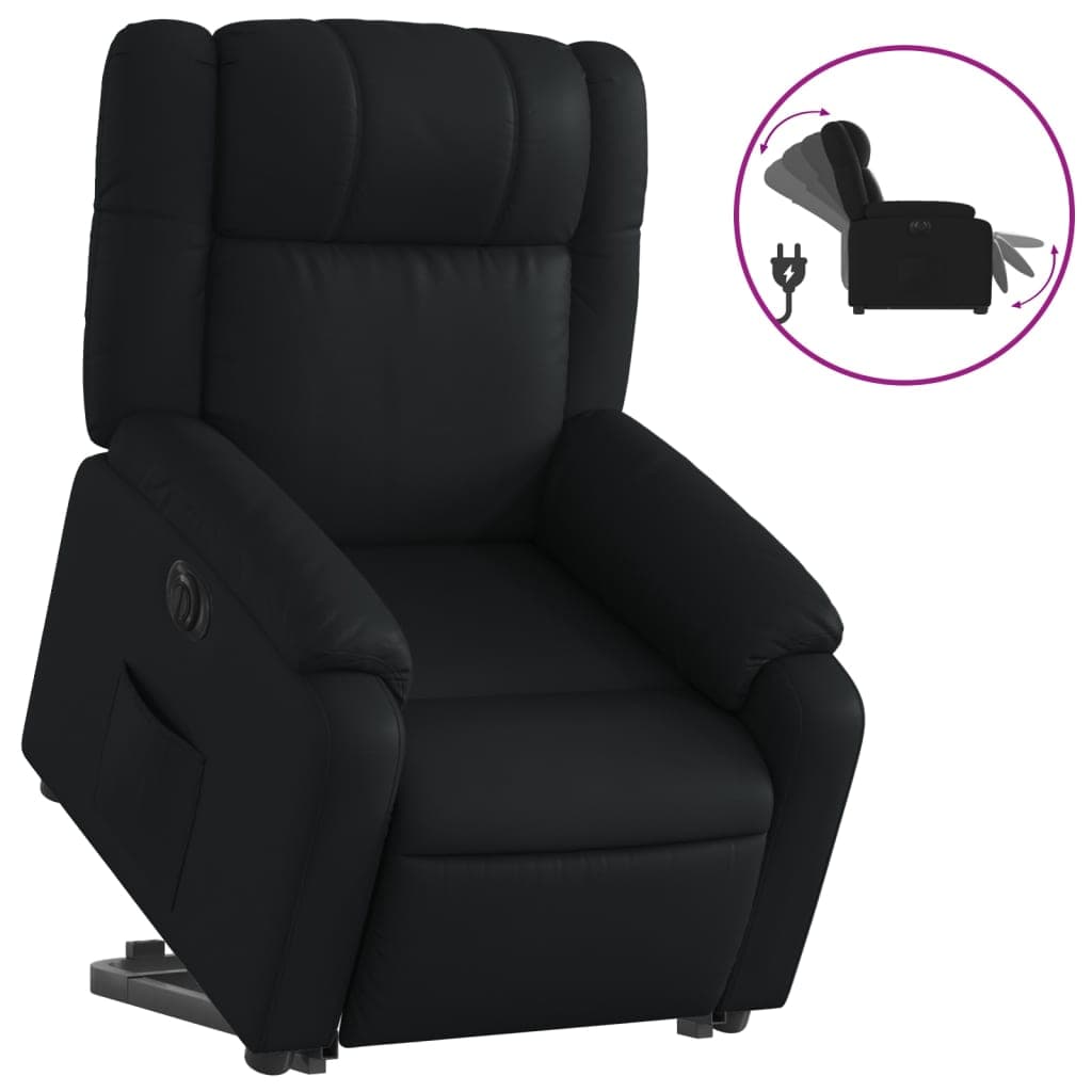 Poltrona Reclinável Elevatória Elétrica Couro Artificial Preto - 2038746635