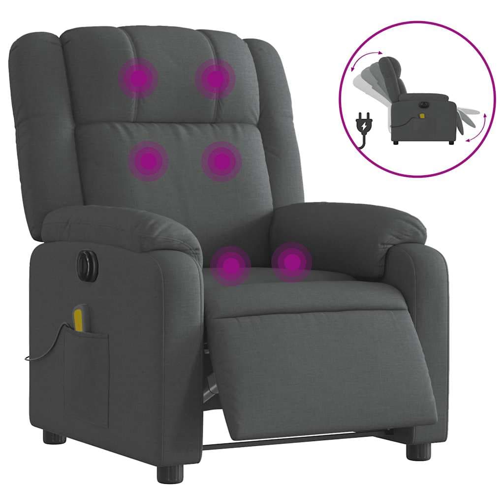 Poltrona Reclinável de Massagens Elétrica Tecido Cinza-escuro - 2390107723