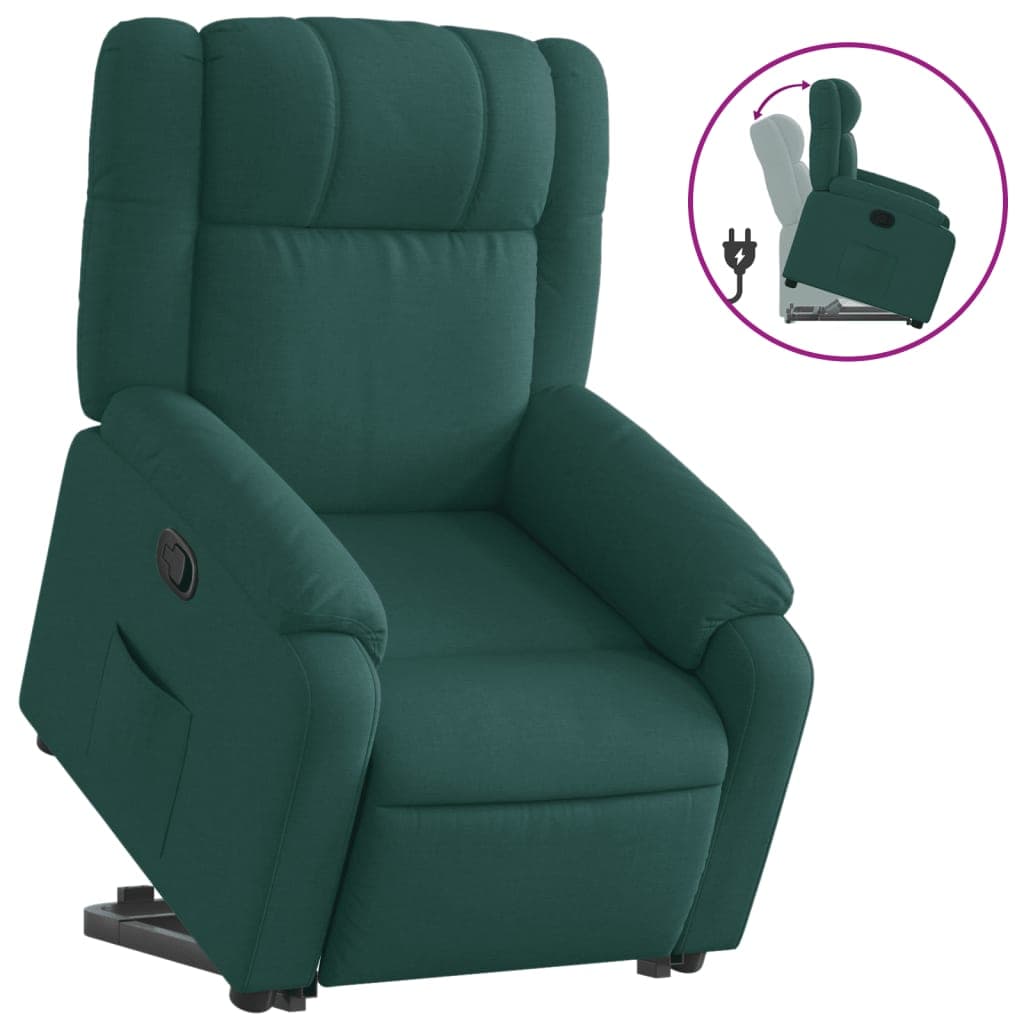 vidaXL Poltrona Reclinável Elevatória Tecido Verde-escuro - 607034367