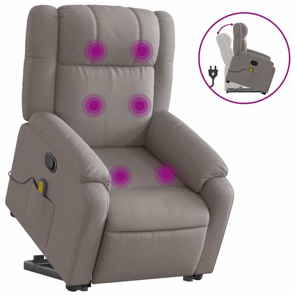 vidaXL Poltrona Elevatória de Massagens Tecido Cinzento-acastanhado - 4140634211