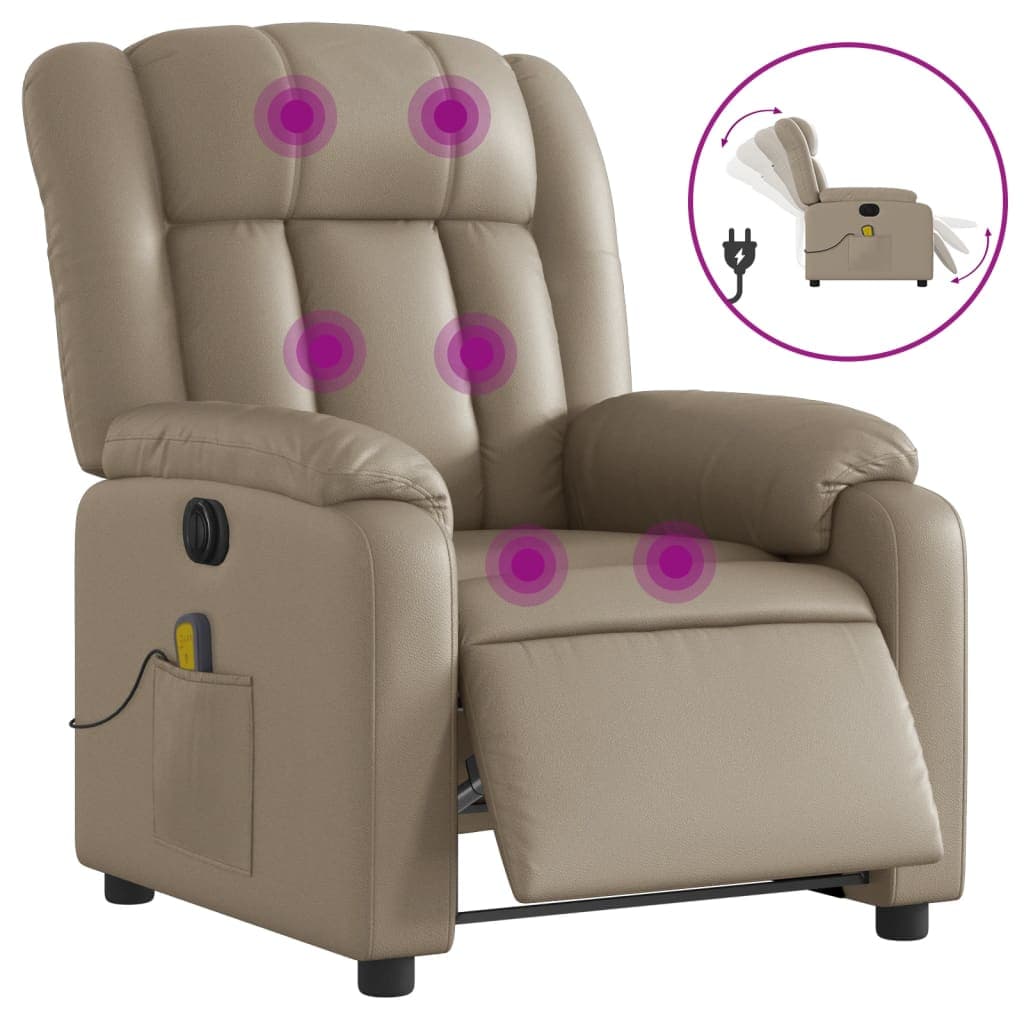 vidaXL Poltrona massagens reclinável elétrica couro artif. cappuccino