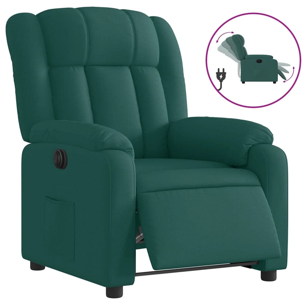 vidaXL Poltrona elétrica reclinável tecido verde-escuro