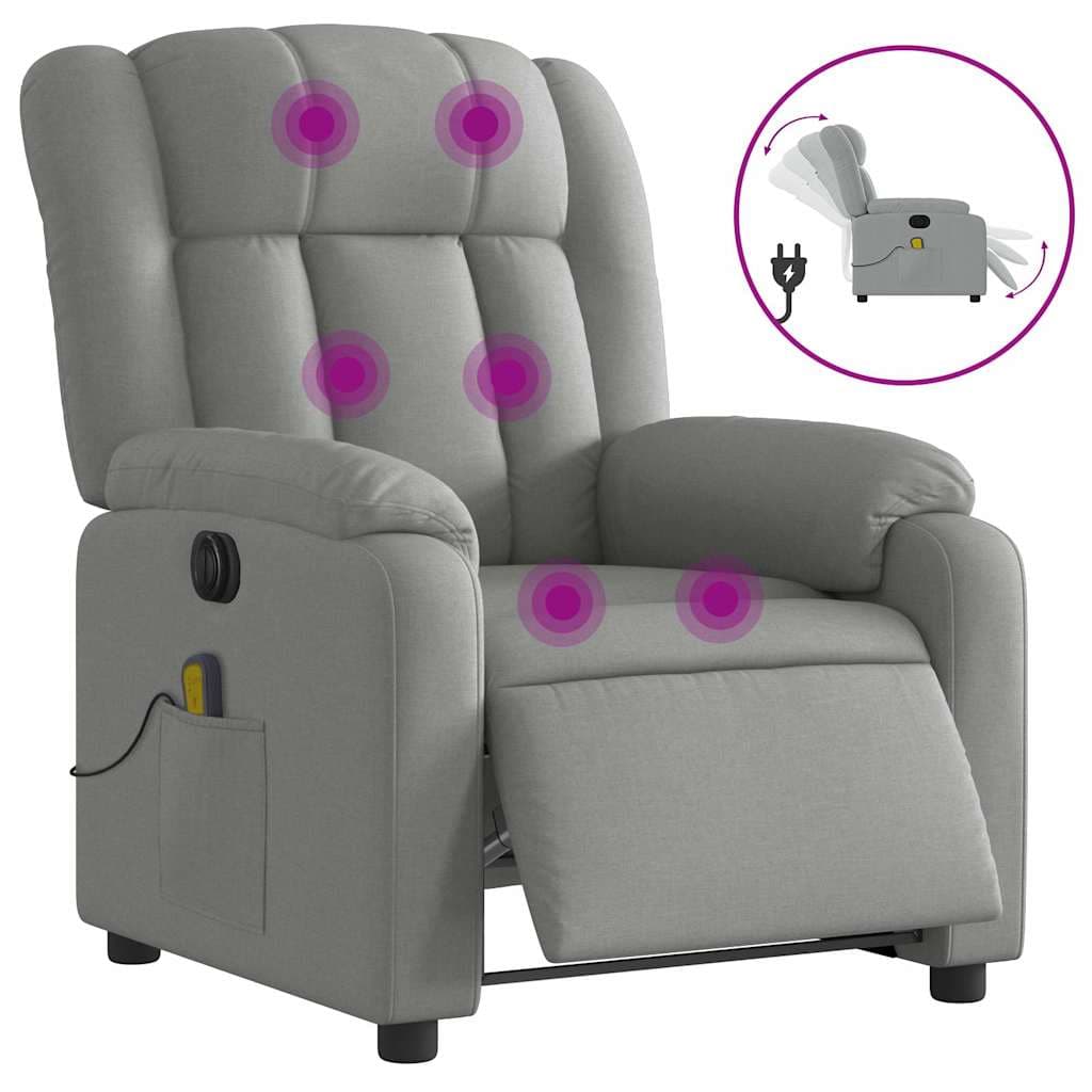 vidaXL Poltrona de massagens reclinável elétrica tecido cinzento-claro
